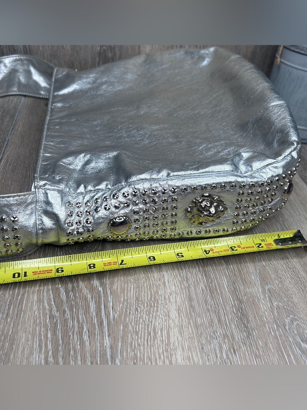 Bags by Pinky • Metallic Silver Studded Shoulder Bag • Genuine Leather •USA Made - Picture 11 of 12